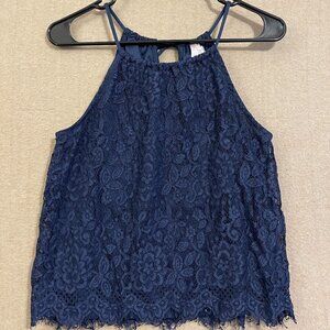 No Boundaries Top Women's Small Blue Spaghetti Strap Lace